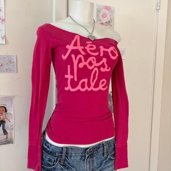 Aeropostale Hot Pink Off-The-Shoulder Graphic Tee - Picture 4 of 7